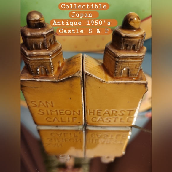 60s HEARST CASTLE Kitsch State Landmark Souvenir Royal Gold Salt Pepper Shakers - Picture 13 of 15